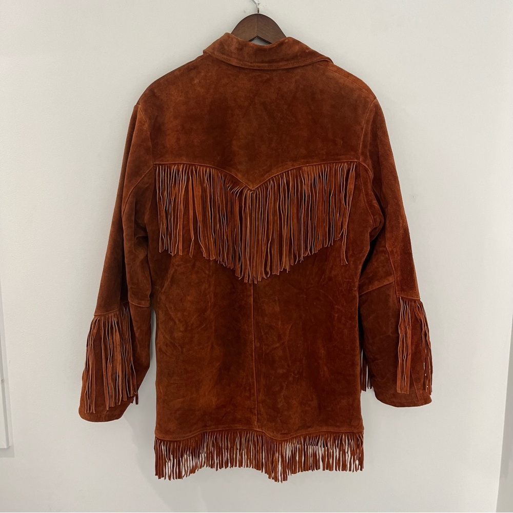 VINTAGE Chestnut Brown Suede Leather Fringe Western Boho Jacket | Women size xxl - Picture 2 of 11
